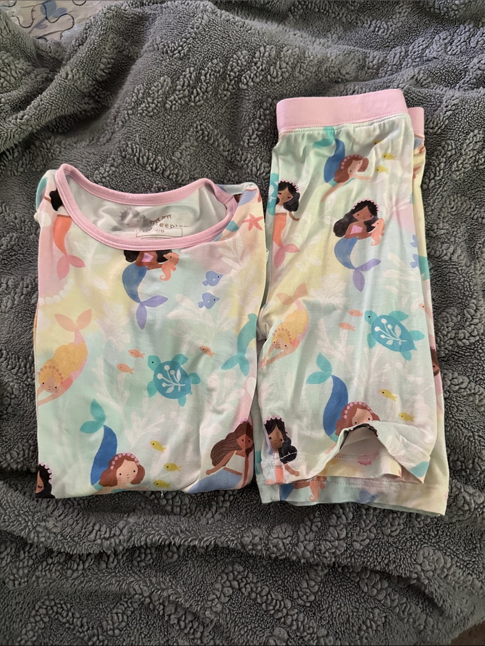 Kids' Pastel Mermaid Print Pajama Set - Pink Trim